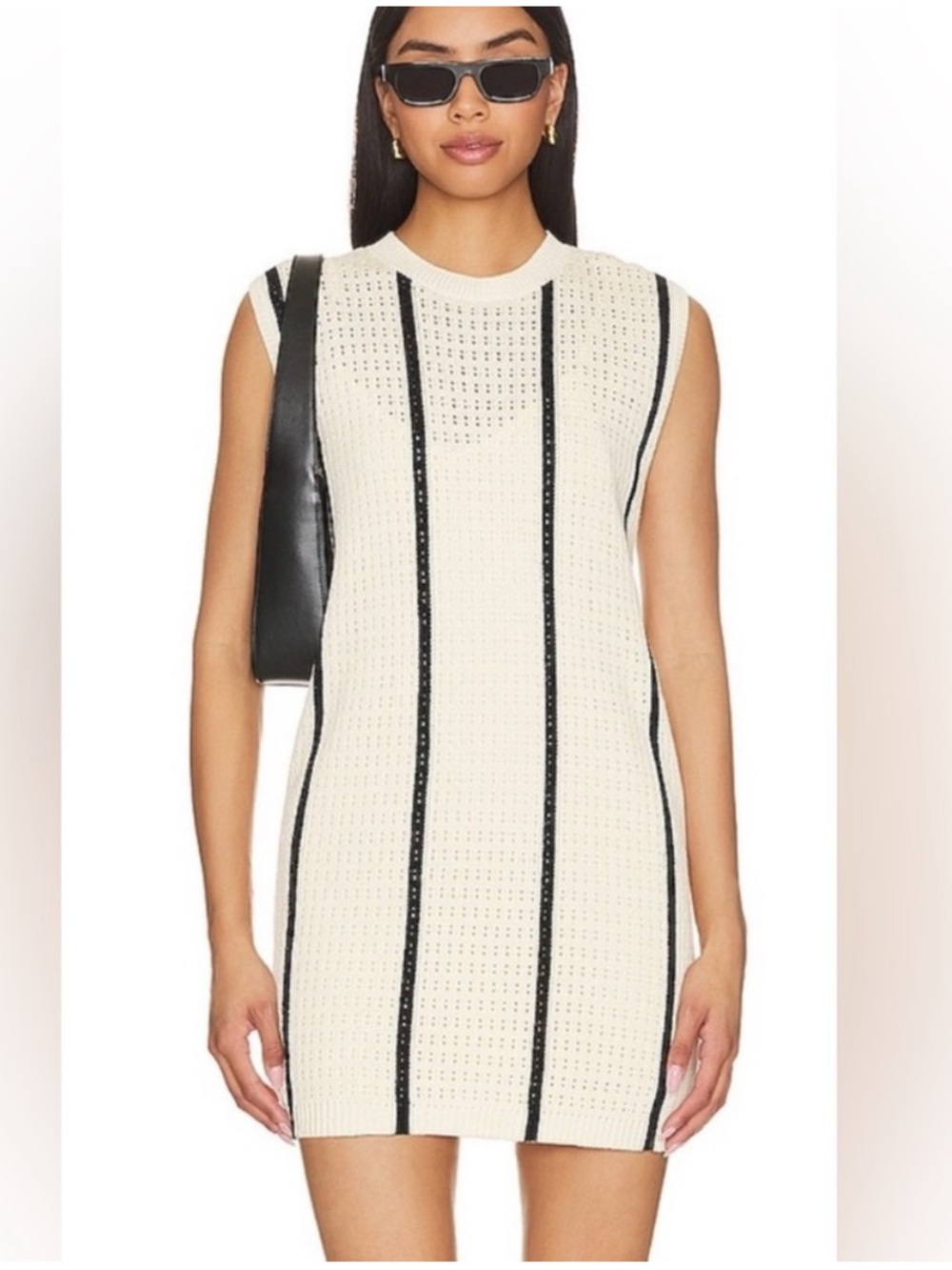 ANINE BING - Lanie Striped Knit
Cotton Blend Cream Mini Dress
